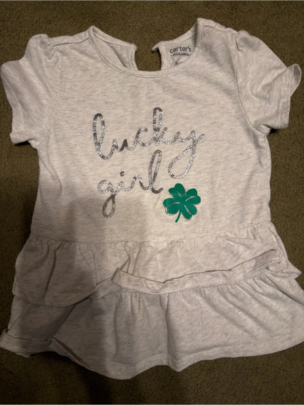 Carter's Gray Ruffle Tee with Green Polka Dot Leggings